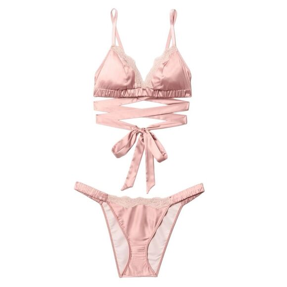NWT Adore Me Averly Unlined Satin Bralette & Panty Set in Mellow Rose Size Large - Picture 1 of 12